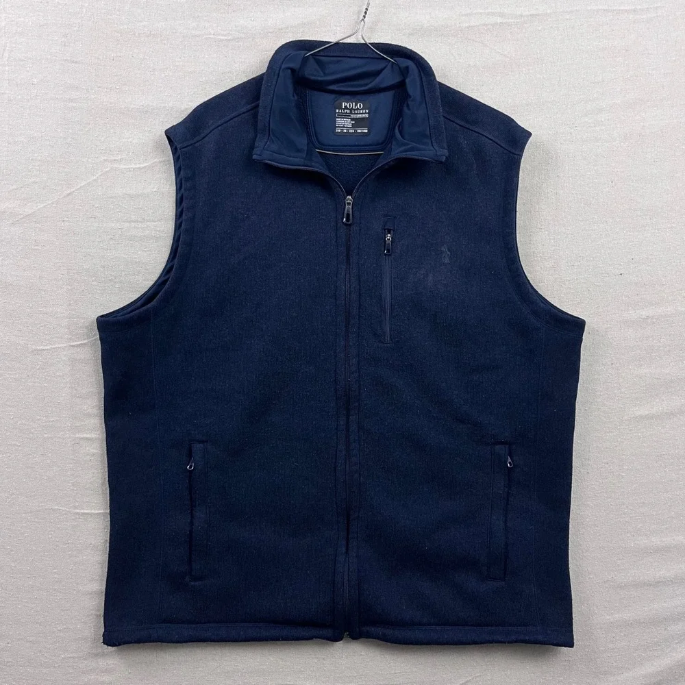 Polo Ralph Lauren Performance Vest Mens 2XB‎ Navy Blue Full Zip Fleece Mock Neck